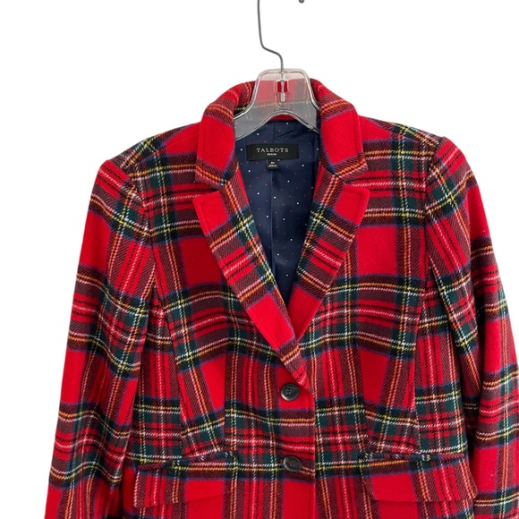 Talbots 4P Shetland Red Tartan Plaid Wool Blazer Holiday Christmas Winter 4 P - Picture 3 of 4